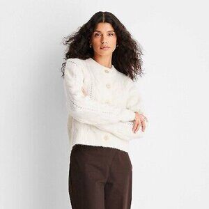 Women's Future Collective Long Sleeve Mohair Cardigan Cable Sweater Size LG